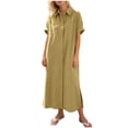 thumbnail image 2 of Sokhug Womens Maxi Shirt Dress Cotton Blend Short Sleeve Button Down Dress with Pockets Side Split Loose Casual Dresses, 2 of 6