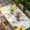 Yellow Grey, variant on Sunflower Floral Table Cloths for 5 Foot Rectangle Tables, Farmhouse Pastoral Daisy Bees Beige Burlap Patio Waterproof Elastic Fitted Tablecloths, Washable Rectangular Table Cover for Camping