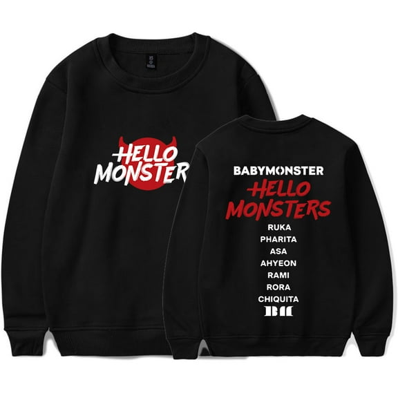 Kpop Babymonster Hello Monsters World Tour Merch Crewneck Sweatshirts Unisex Fashion Long Sleeve Tee