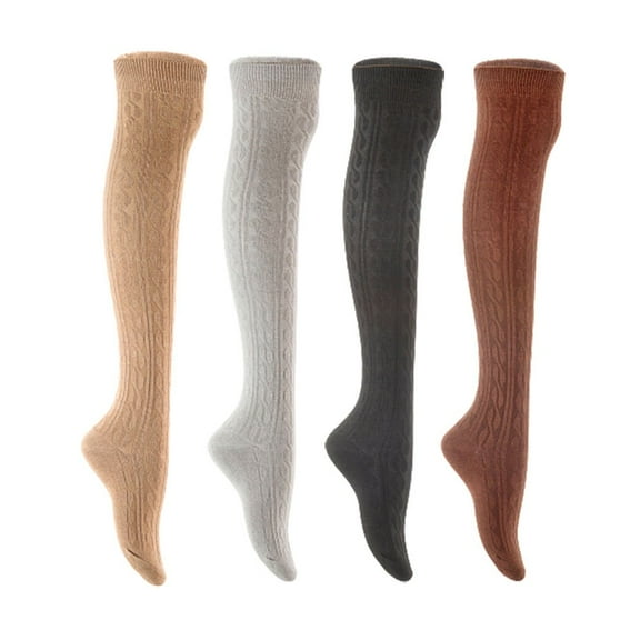 Lian LifeStyle Women's 4 Pair Adorable Comfortable Soft Thigh High Over Knee High Cotton Socks Size 6-9 L1024 Beige,Light Grey,Black,Coffee