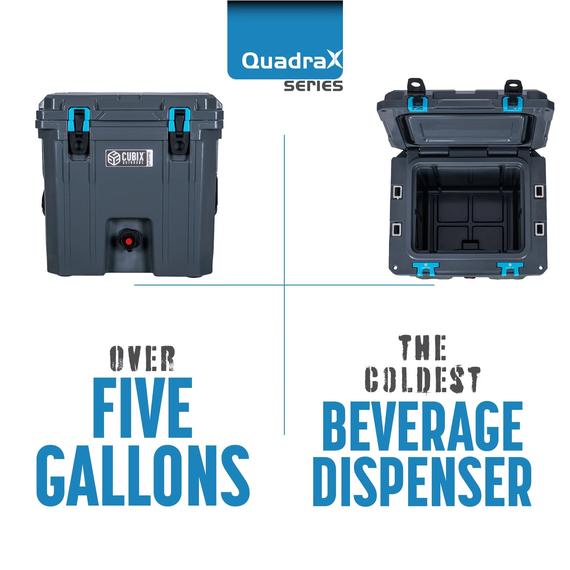 Cubix Outdoors® QuadraX 5 GAL 2-in-1 Portable Insulated Hard Beverage Dispenser and Cooler Fits 14 Cans - Granite Grey