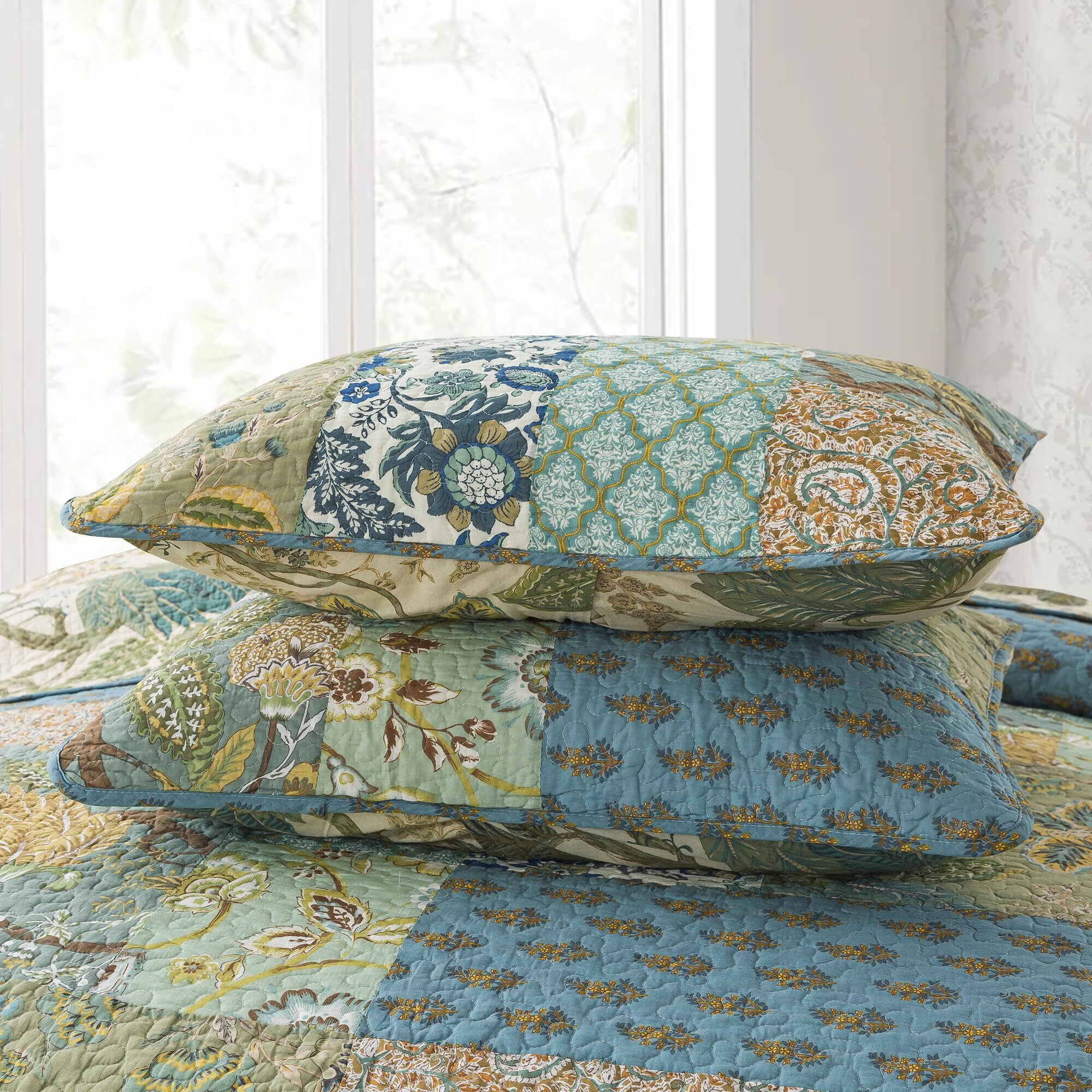 Nordmiex Patchwork Cotton Quilt Set Bohemian Floral Bedding Set, California King