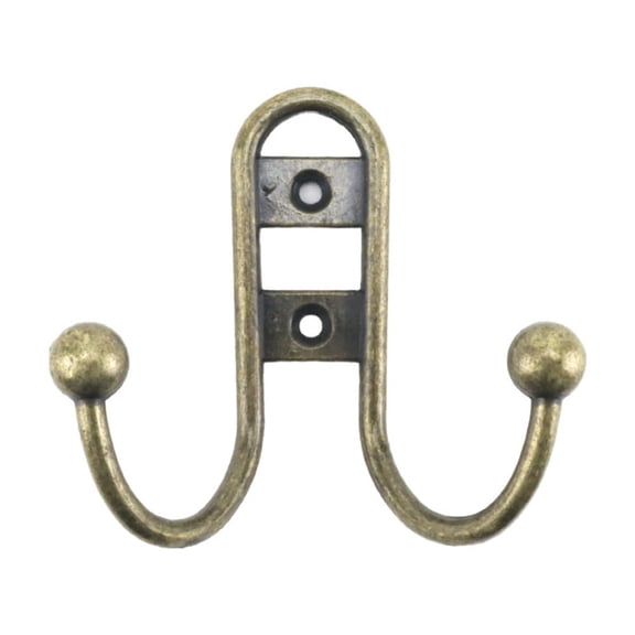 Double Prong Wall Mounted Hook, Antique Brass Finished & Heavy Duty,Zinc Die Cast Structure, Multi-use Retro Hook for Coats, Hats, Bags, Towels, Keys And Cups