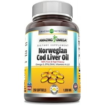 Amazing Omega Norwegian Cod Liver Oil 1000 Mg Per Serving 250 Softgels Supplement | Lemon Flavor | Non-GMO | Gluten-Free |