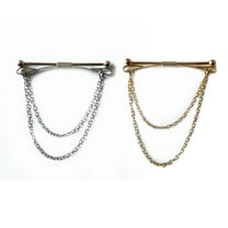 ROSENICE 2Pcs Collar Pin With Chain Men S Tie Accessory Golden Silver Simple Design Business Trip