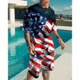 thumbnail image 5 of Traje casual de moda hawaiana para hombre, bandera del Día de la Independencia con fuegos artificiales geométricos creativos, estampado digital 3D, pantalones de playa para niños, 5 of 5