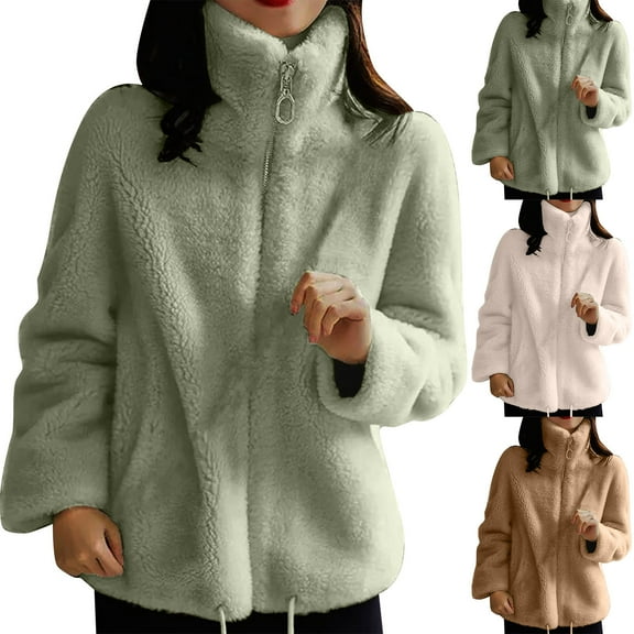 Antinious Women Plus Size Solid Fleece Thickened High Neck Long Sleeve Warm Outerwear Coat,Women Sweater Coat,Womens Trench Coat,White,XXXXL