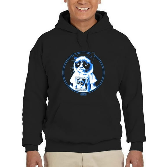 Grumpy Cat Inside A Blue Circle Hoodie Men -T-Line Designs, Male Medium