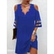thumbnail image 2 of Vestido con escote en V y hombros descubiertos, vestido liso con costuras de malla de manga corta, ropa de mujer, 2 of 4