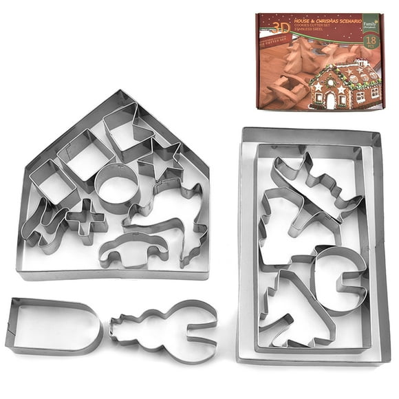 Yeacher 18PCS Christmas Gingerbread House Cookie Cutters Set Non-Stick Holiday Xmas Festive House Biscuit Mold
