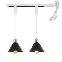 KAYYELAMP 1x Plug in Cable Track Rail, 2X Adjustable Cord Black Track Lighting Fixtures Matt Nickel E26 Base H-Type Vintage Design for Kitchen Loft(No Bulb)