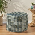 thumbnail image 2 of Haji Boho Fabric Cube Pouf, Blue, Teal and Natural, 2 of 5