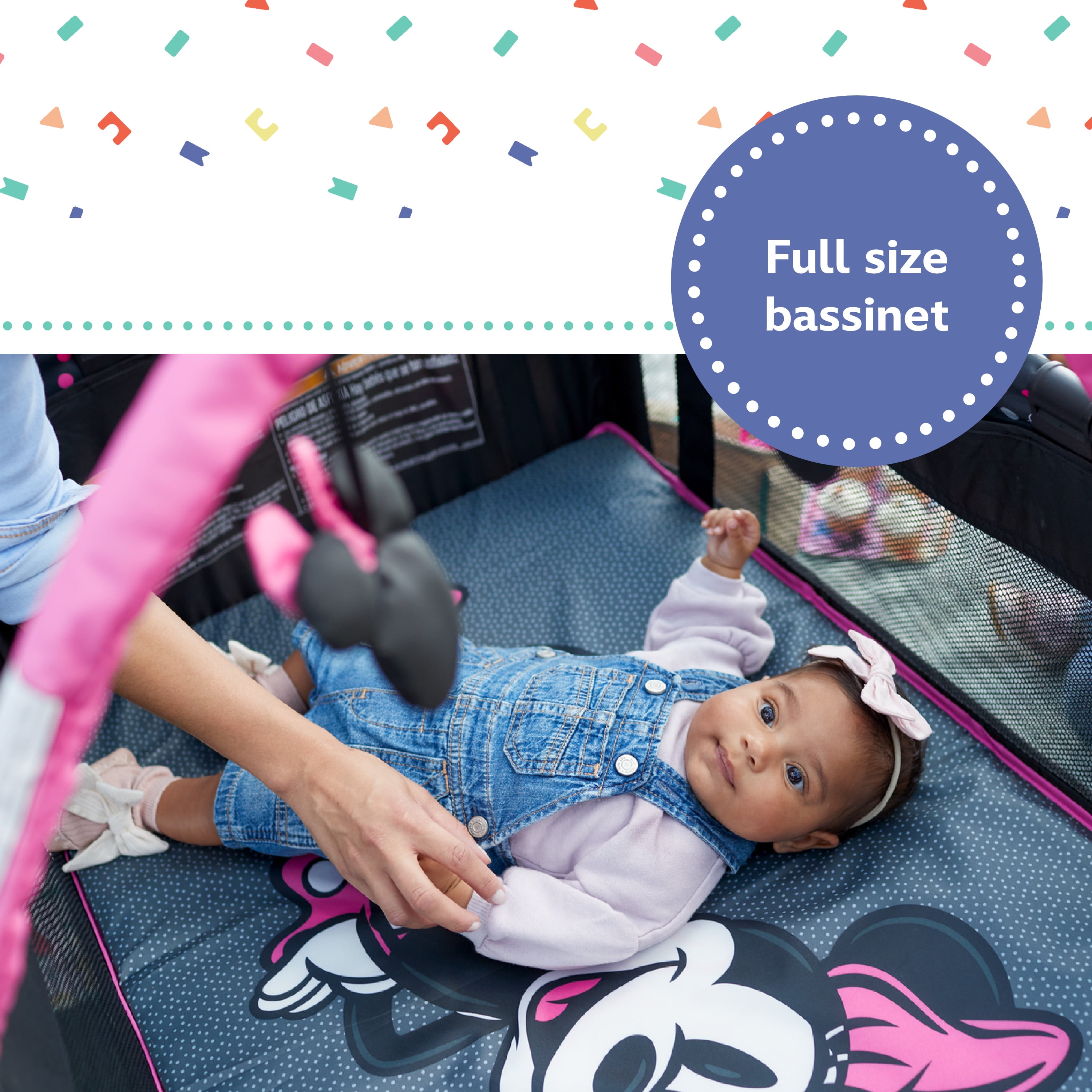 Disney Baby 3D Ultra Play Yard with Bassinet, Toy Bar & Carry Bag – Modern Mickey – Portable Baby Playpen & Travel Crib