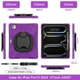 thumbnail image 2 of For iPad Pro 13 inch M5 2025/M4 2024 Case, 360 Rotatable Handle Stand, Shoulder Strap, Drop-Proof Design, Purple, 2 of 7
