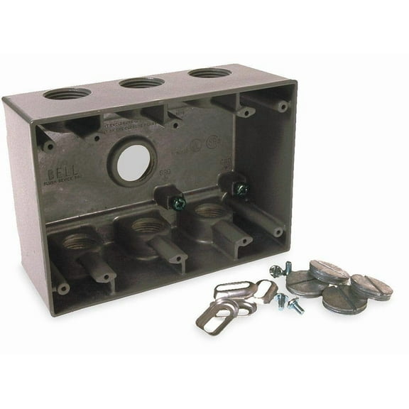 BELL 5390-0 3-Gang Weatherproof Deep Box, Seven 3/4 in. Threaded Outlets, Gray