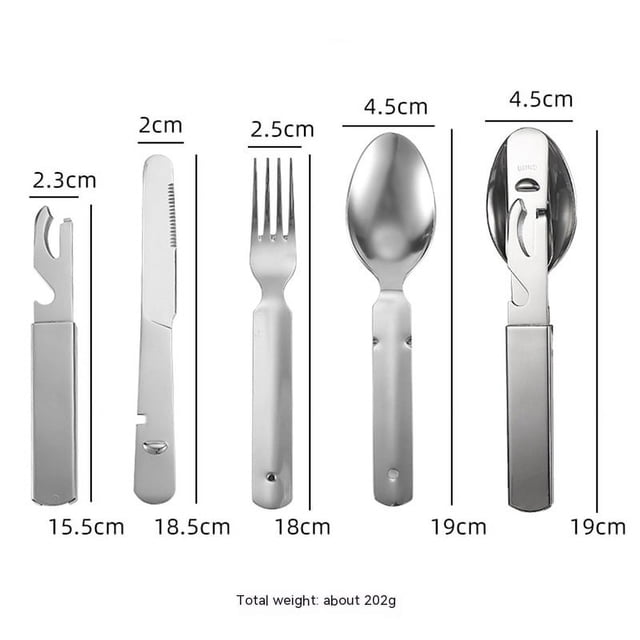 Juego de cubiertos de senderismo 4 en 1 para 4 personas, cubiertos portátiles de acero inoxidable, cuchara, tenedor, cuchillo y abridor de botellas, paquete combinado