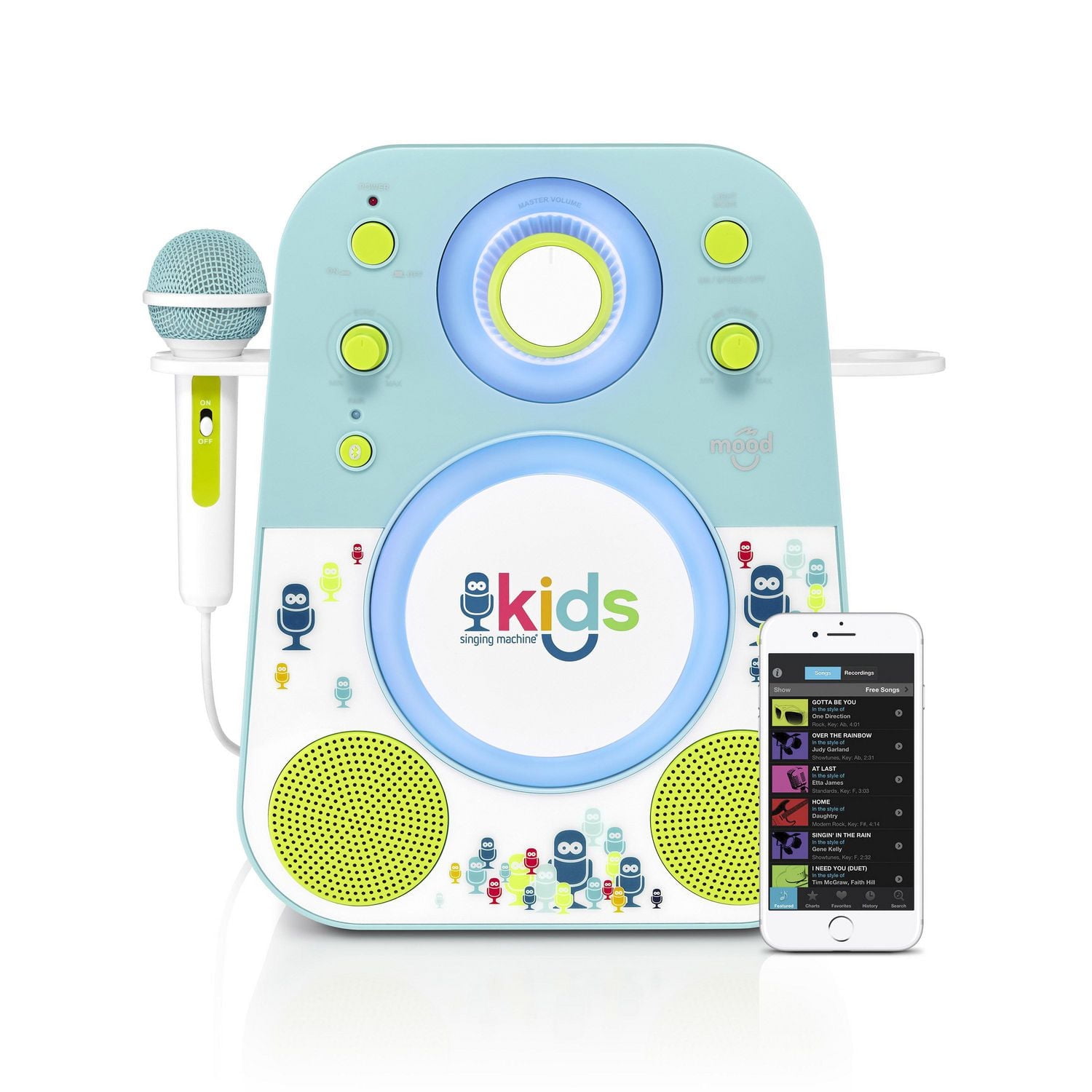 Singing Machine - Kids Mood, Haut Parleur bluetooth avec microphone, Bleu/Vert