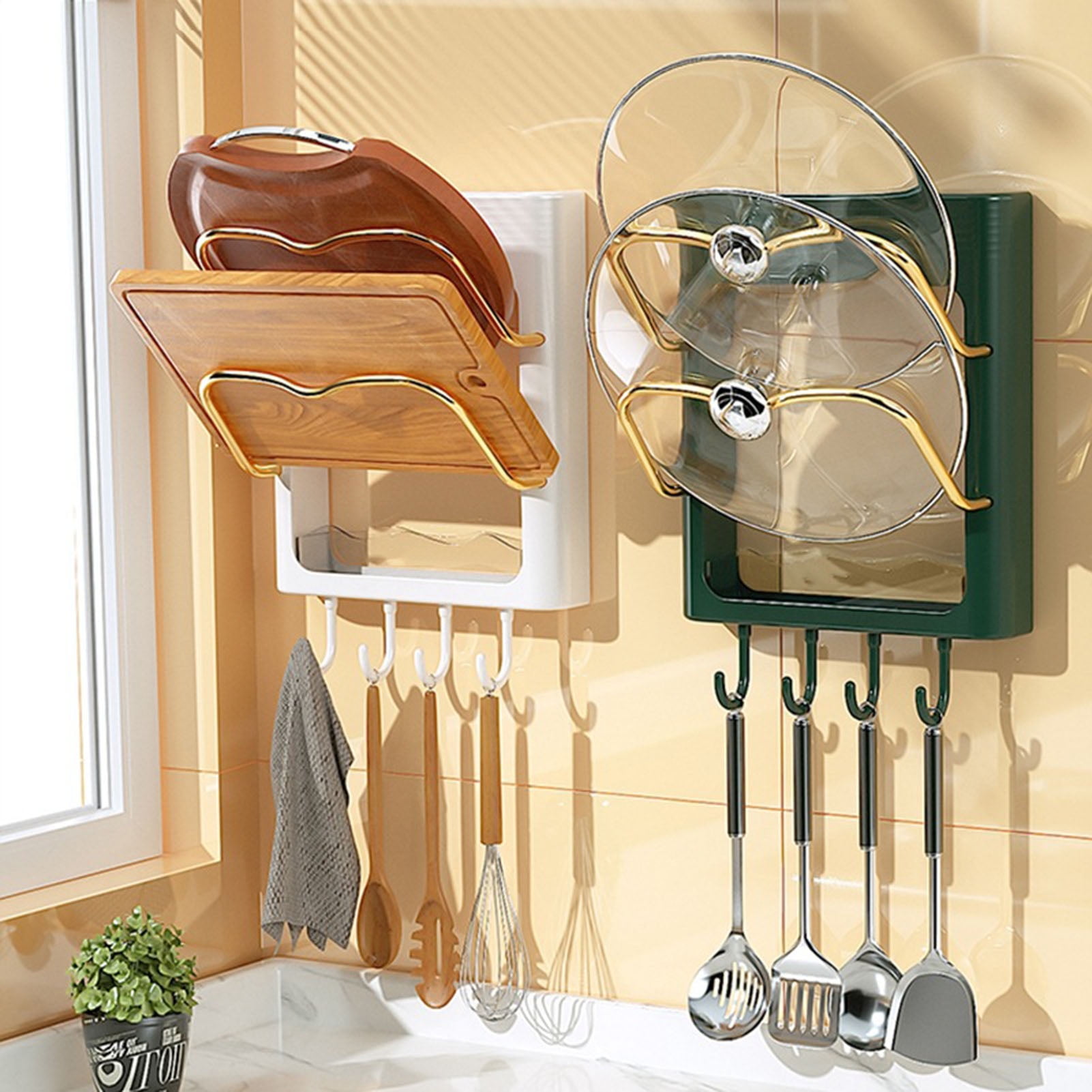 Hesroicy Pot Lid Storage Rack with Hooks Wall Mounted Organizer for Chopping Board, Pot Cover