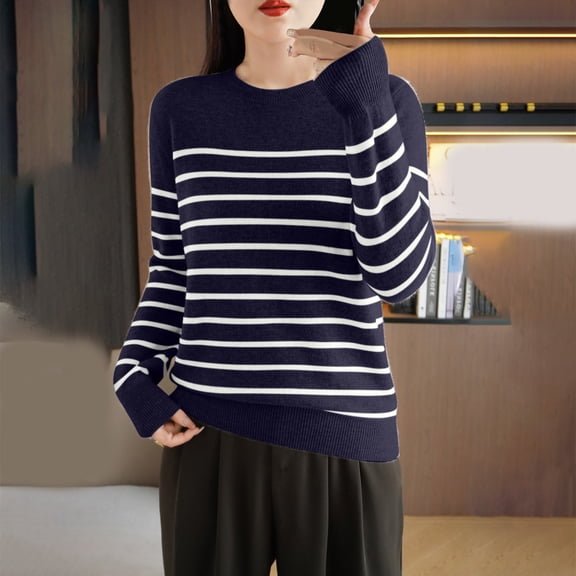Goodtrade8 Womens Shirts Sweater Womens Blouses Long Sleeve Casual Striped Crew Neck Tops for Women