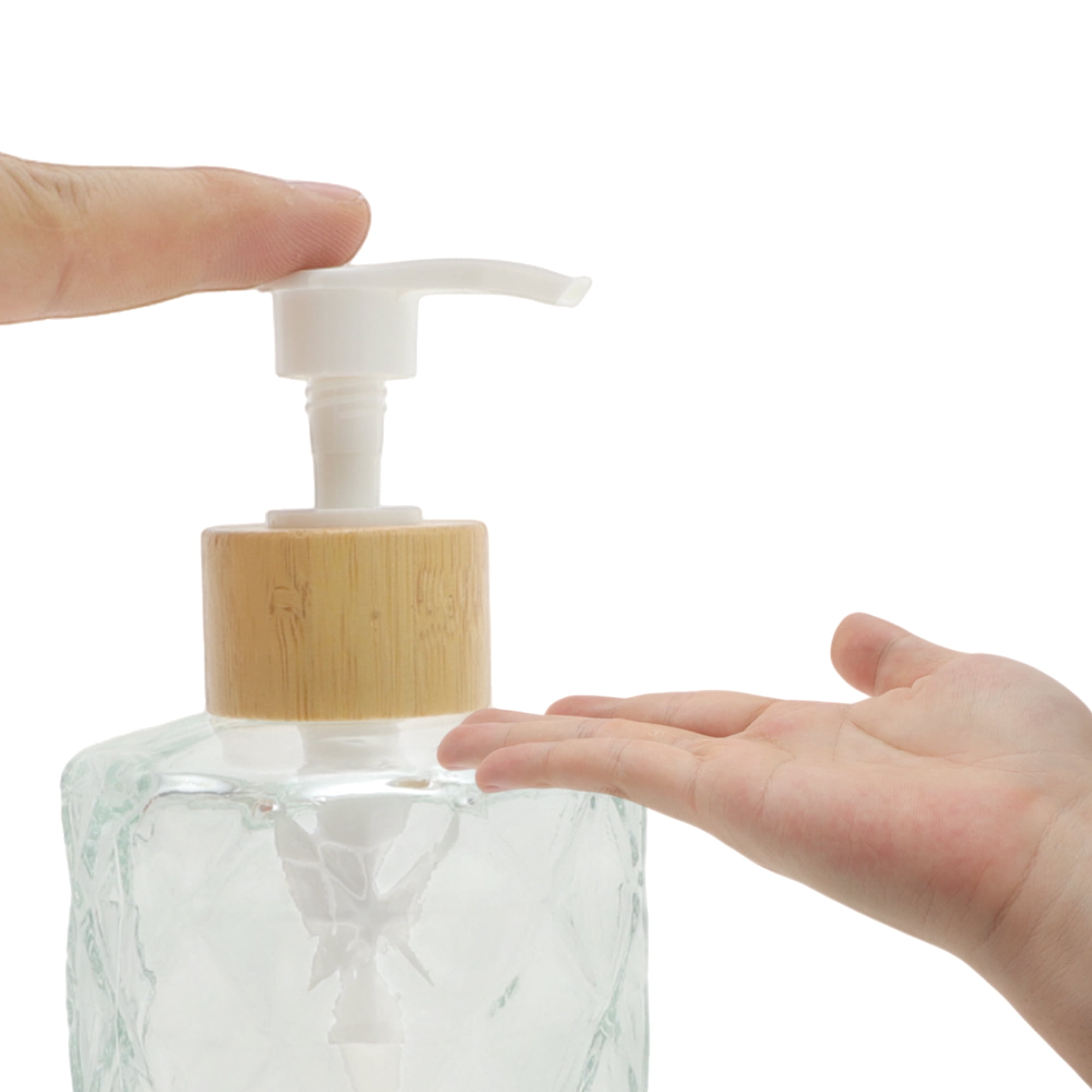 Unique Bargains 1 Pc Round Bottom Diamond Pattern Soap Dispenser 11.16oz Transparent