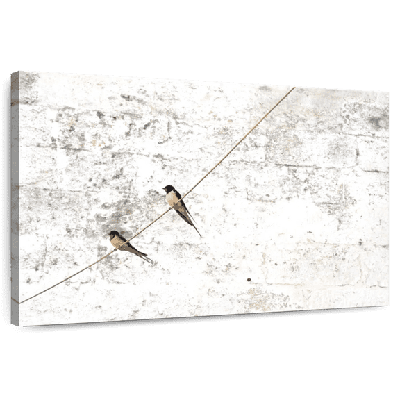 Elephant Stock Swallow Songbirds Wall Art - Horizontal Canvas Wall Art - Living Room Wall Decor - Animal Canvas - White And Gray Decor - 12" x 8"