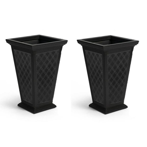 FCMP Outdoor MOD-CP3000-BLK Casablanca Resin 24" Tall Indoor/Outdoor Self-Watering Pedestal Taper Planter, Black, 2 Pack