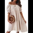 thumbnail image 1 of Vestidos de Verano para Mujer con Mangas Farol, Volantes y Hombros Descubiertos. Albaricoque L, 1 of 10