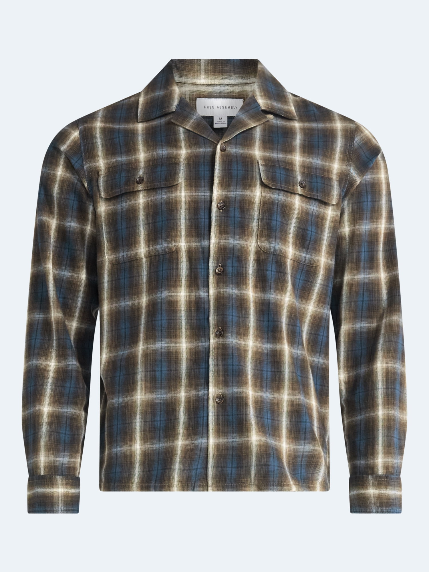 Free Assembly Men’s Cotton Twill Camp Shirt with Long Sleeves, Sizes XS-3XL