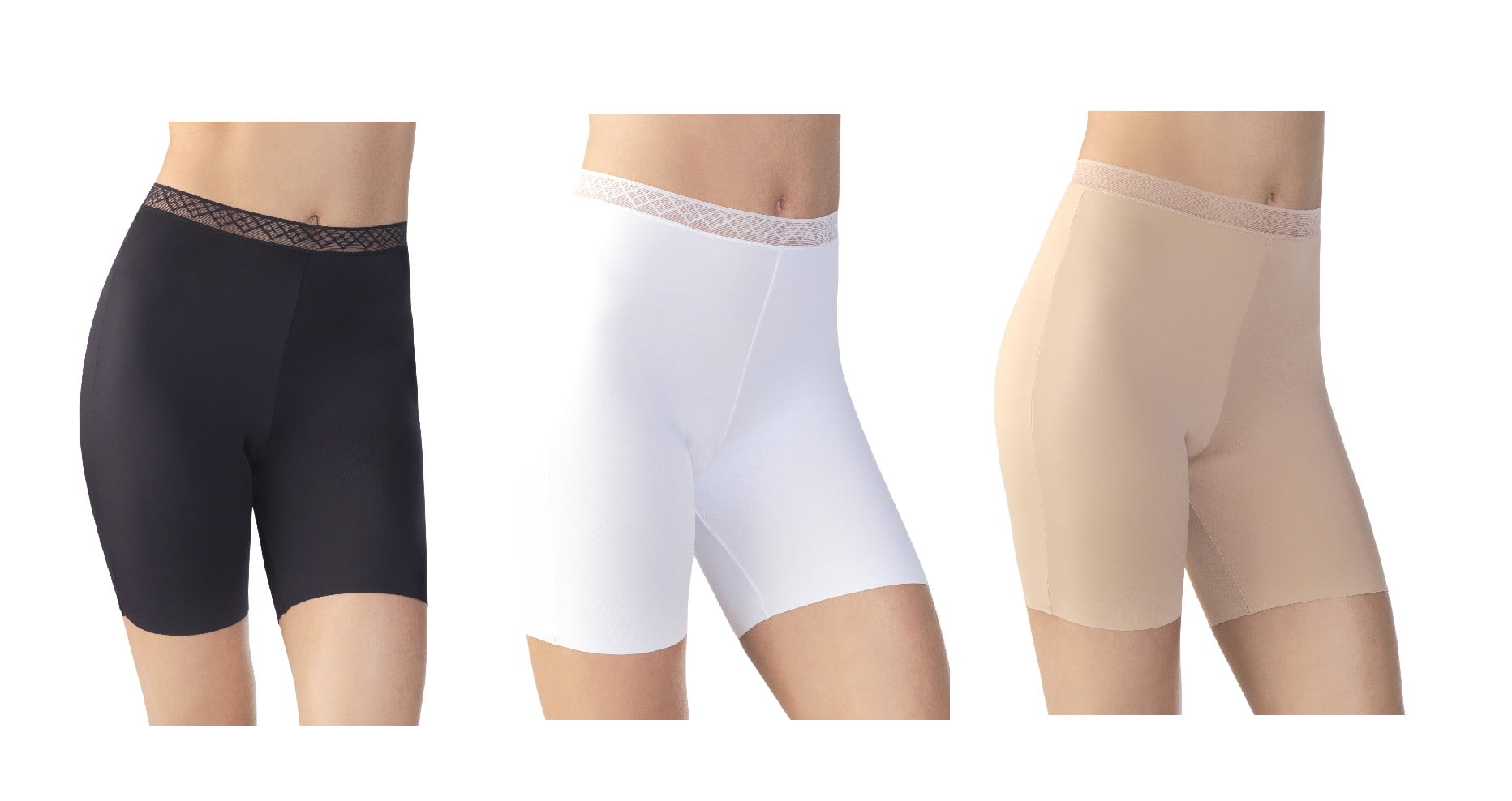 Vassarette Women's 3-Pack Invisibly Smooth Slip Short, Style 12385,  Black/White/Latte, 2XL/9 