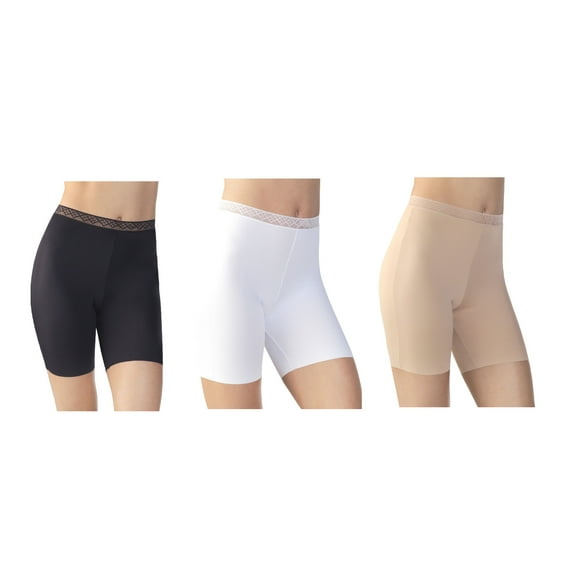 Vassarette Women's 3-Pack Invisibly Smooth Slip Short, Style 12385, Black/White/Latte, Small/5