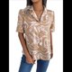 thumbnail image 1 of Camisa Informal de Corta Holgada con Cuello de Traje en Contraste para Mujer Caqui L, 1 of 10