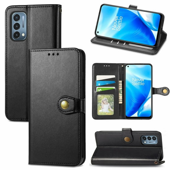 Dteck Case for OnePlus Nord N200 5G,Magnetic Retro Leather Card Holder Wallet Flip Case Kickstand Shockproof Protective Phone Cover,Black
