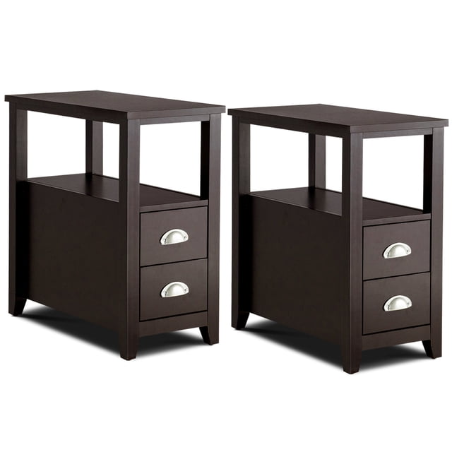 Patiojoy Table d'Appoint Rétro 2 Pcs Rectangulaire Table de Chevet avec 2 Tiroirs et Tablette Café