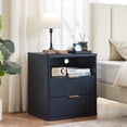 thumbnail image 4 of LEYAOYAO 3-Piece Bedroom Furniture Set, 6 Drawer Dresser and 2 Two-Drawer Nightstands with Open Shelves, Charging Station, Fluted Design, Navy Blue, 4 of 9
