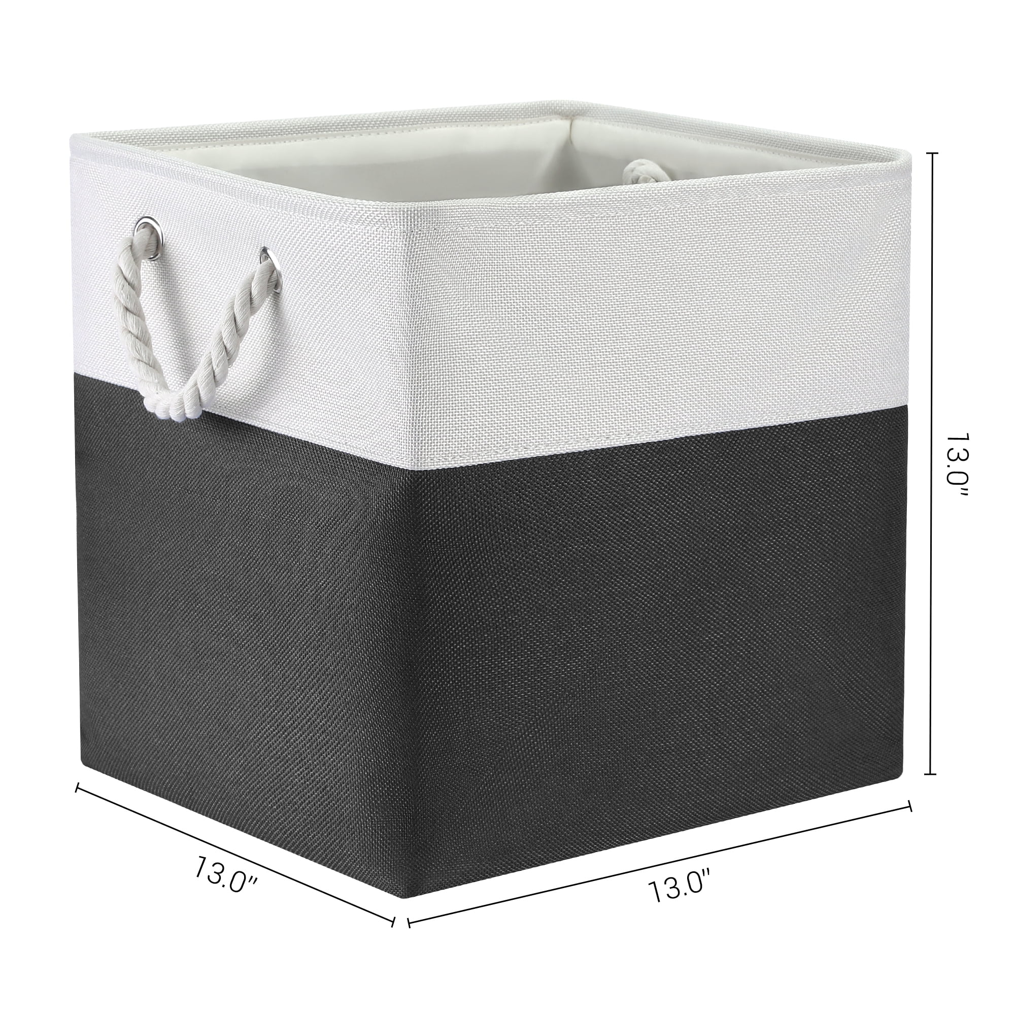 Unique Bargains Square Fabric Storage Basket Bin White/Black 13inch