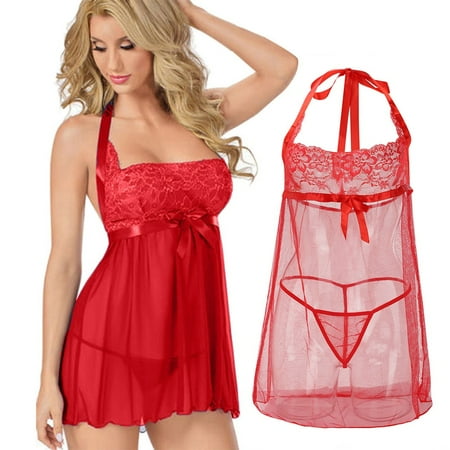 IDALL Sexy Lingerie for Women Bodycon Dresses for Women Babydoll Dress for Women Garter Chemise Fold Lingerie Plus Size Summer Dresses Women s Lingerie  Sleep & Lounge Red L