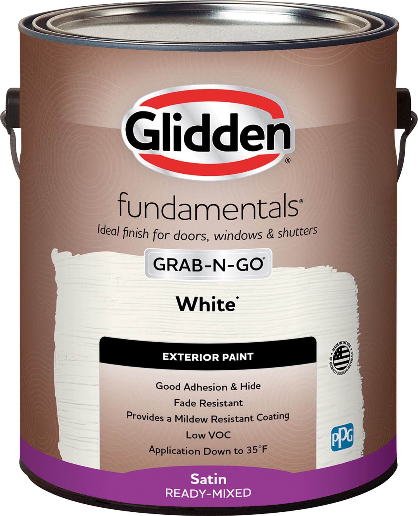 Glidden Fundamentals Grab-N-Go White Satin Exterior Paint, 1 Gallon