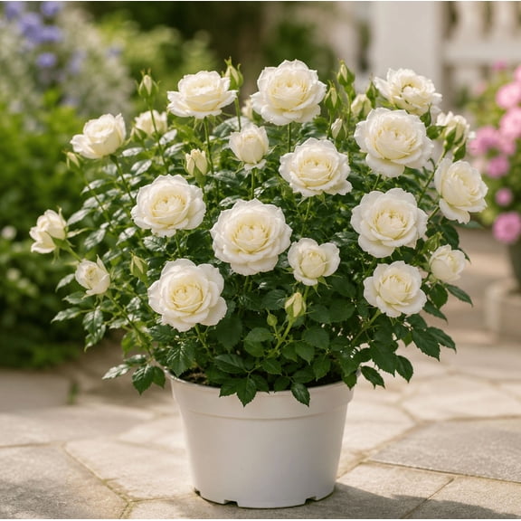 White Miniature Rose Live Plant, 4-6 Inches Tall in 4 Inch Nursery Pot, Compact Flowering Rose Bush for Patios, Balconies, Containers and Garden Beds