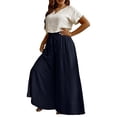 thumbnail image 2 of Delayuji Womens Wide Leg Pant Elastic Waist Daily Elegant Casual Solid Color Pants Loose Linen Pants Women L-6XL, 2 of 6