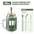 thumbnail image 2 of MUKOKO 40oz Glass Tumbler with Bamboo Lid and Straw, Glass Water Bottles with Time and Ounce Marker, Glass Cups with Handle, Iced Coffee Cup with Silicone Protective Sleeve, Olive, 2 of 7