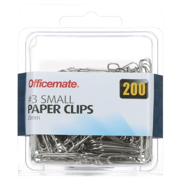 Officemate Small #3 Size Paper Clips, Silver, 200 in Pack (97219)