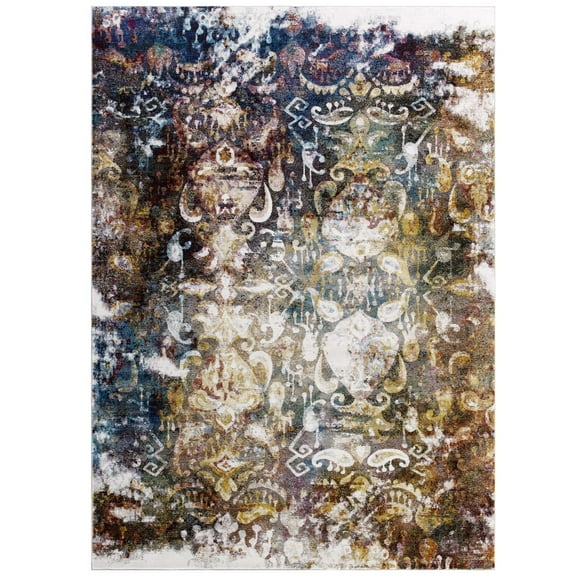 Modway Success Jayla Transitional Distressed Vintage Floral Moroccan Trellis 4x6 Area Rug in Multicolored
