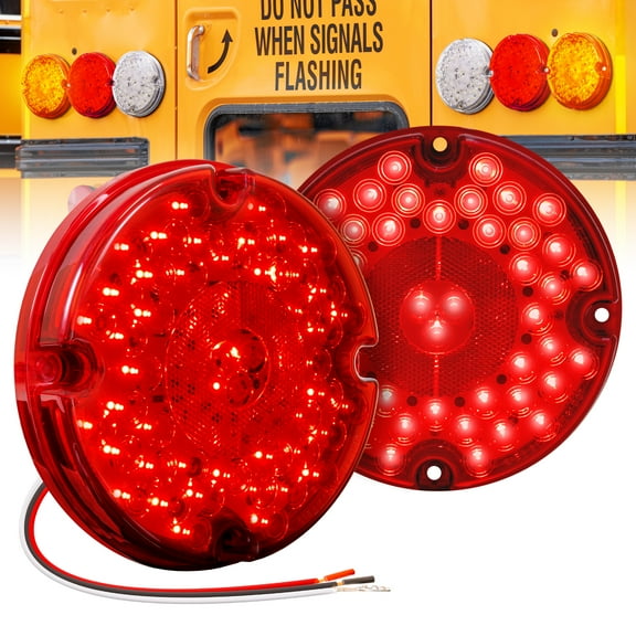 2pc 7" Round 47-LED Tail Light For School Bus Transit Vehicles Refuse Hauler [DOT FMVSS-108] [SAE AI6P2S2(3)T] [TBT Function] [9-16V DC] For Trailer Truck - RED