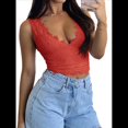 thumbnail image 3 of Tops Cortos de Encaje Sin Mangas con Cuello en V para Mujer, Estilo Y2K, para Salir Rojo L, 3 of 9