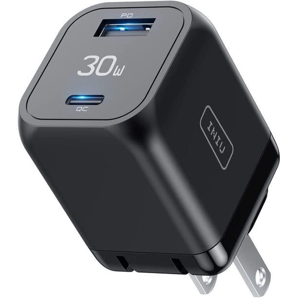 INIU USB C Charger, 30W PD QC 3.0 Puerto Dual Carga Rápida de Pared Charger para iPhone Samsung, Negro