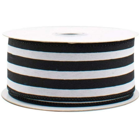 Black White Striped Satin Ribbon - 1 1/2