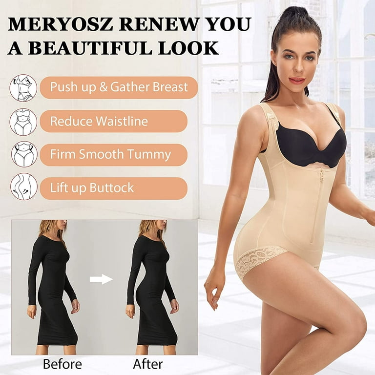 MERYOSZ Waist Trainer Corset Tummy Control Shapewear Bodysuit for Women  Open Bust Full Body Shaper Butt Lifter Panties (Black, S) at  Women's  Clothing store