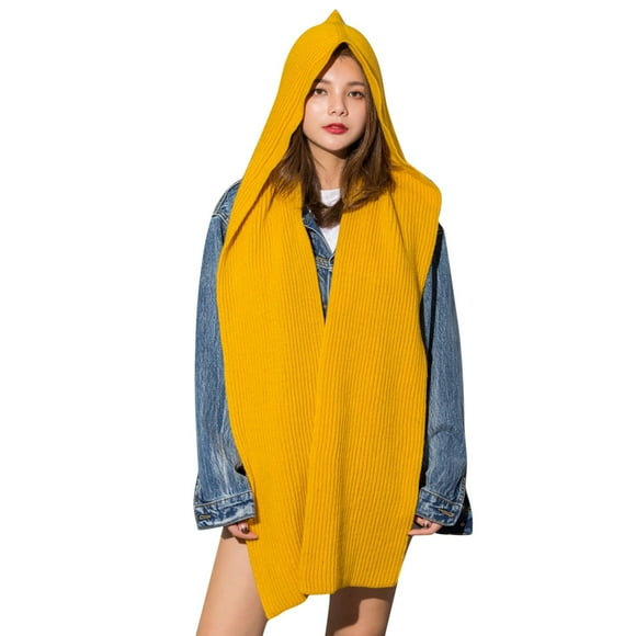 MSJUHEG Scarf Shawls And Wraps Solid 2 In 1 Knit Hooded Scarf Set Winter Melon Cap Warm Thick Cable Knitted Hat Scarf Set Stretchable Athletic Hats Scarf Set For Women Silk Scarf Yellow One Size