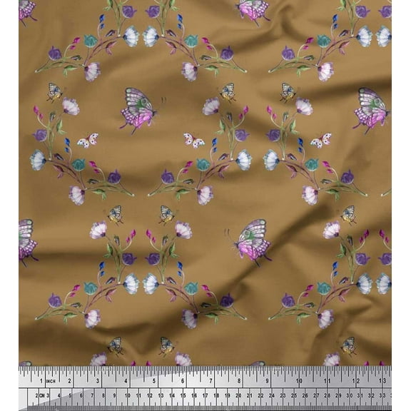 Soimoi Cotton Duck Fabric Butterfly & Wildflower Floral Decor Fabric Printed Yard 42 Inch Wide