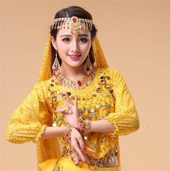 Girls Belly Dance Performance Top Sequined Long Sleeve Chiffon Blouse For Carnival Stage Show Short Sleeve Shirt for Girls Tees Kids Tshirts Clothes Summer Tops T-Shirt